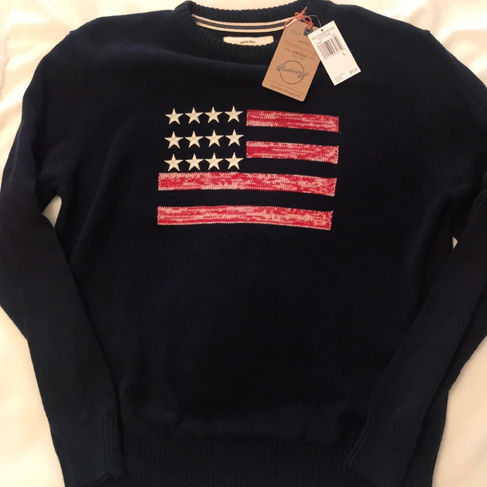Nwt Weatherproof Navy Crew Neck Sweater with American flag Size men’s Large